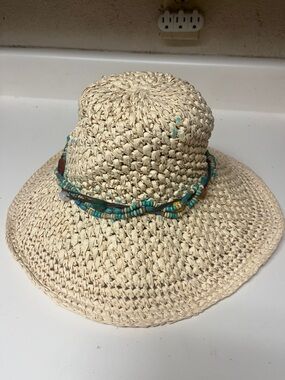 Route 66 Natural Straw hat with beaded band